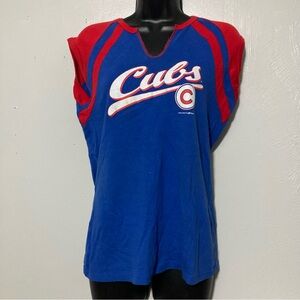 Y2K Vintage Cubs Glitter Baseball V-Neck Short Sleeve Top Sz Large